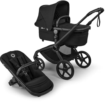 Bugaboo Fox 5 Renew All-Terrain Stroller, 2-in-1 Baby Pushchair, Full Suspension, Easy Fold, Extendable Toddler Seat, One-Handed Manoeuvrability, Black Chassis and Heritage Black Canopy