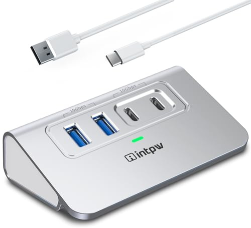 Intpw USB C Hub 10 Gbps, 4-Port USB Verteiler mit 2 Type-C/Type-A 3.2 Datenanschlüssen, [Not Support Video and Charging], Aluminium USB 3.2 Hub mit 1 m Kabel für Laptop, PC, Mac，Kamera