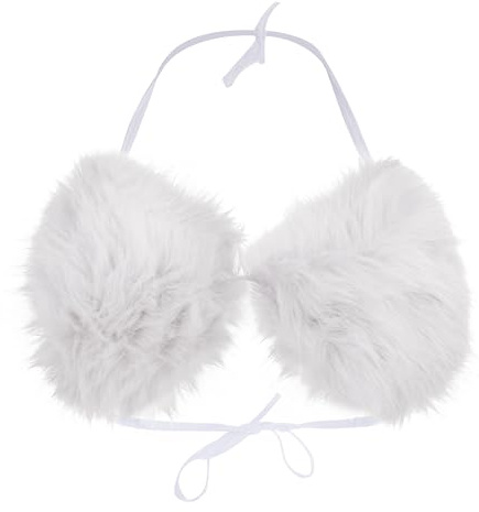 YJZQ Haut de Bikini pour Femme Soutien-Gorge avec Couche de Fausse Fourrure Amovible Bikini Bustier en Peluche Femme Bretelle Dos Nul Taille Libre