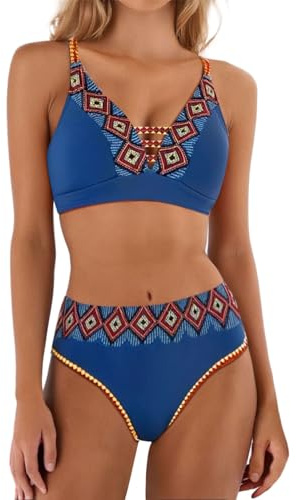 Maillots Deux Pièces Femme Bas De Maillot Bain Taille Haute Transbronzant Short 2 Regle Bikini Shorty Tankini Grande Bustier Brassiere Culotte Ensembles Push Up Bleu Marine Ensemble Vintage