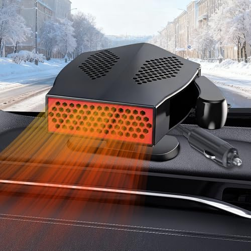 200W Riscaldatore Auto da 12V: Portatile Ventola di Riscaldamento 12V, Stufetta Auto 12 Volt Rapido Rotazione a 360 Gradi Sbrinatore per Parabrezza con Accendisigari per Auto, Bus, Taxi, Camion, SUV