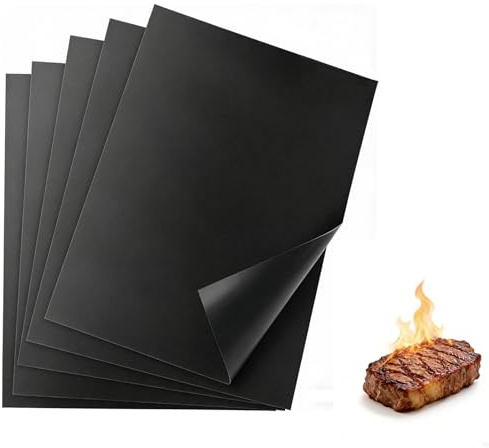 Byitin Set di 5 tappetini per barbecue (40 x 33 cm), in teflon, antiaderenti e riutilizzabili, per barbecue a gas, carbonella, grill elettrico e forno, pellicola duratura senza PFOA