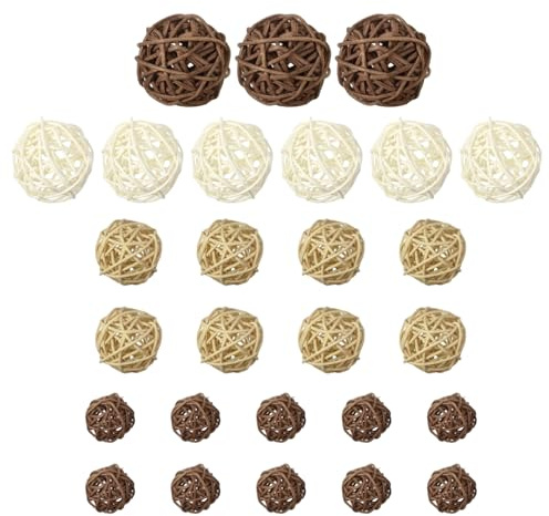 Odoukey 1 Ensemble de Boules décoratives en rotin, 4 Tailles de Boules en Osier, Remplissage Vase, orbes décoratifs, sphères Naturelles pour fête Mariage, décoration Noël
