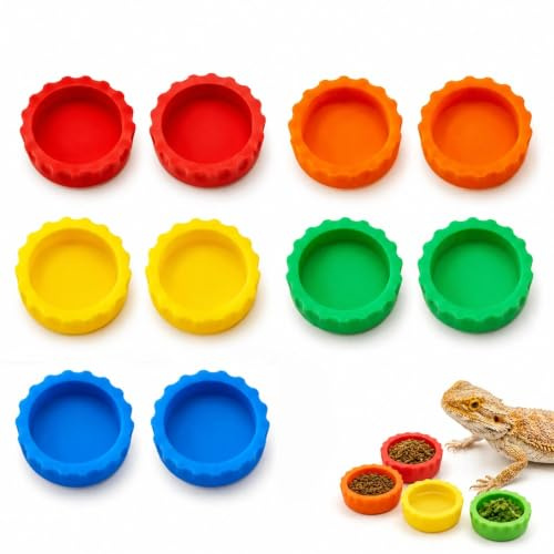 10 Pcs Mini Reptile Feeding Bowls Set, Small Animal Food & Water Dishes, Gecko Feeding Ledge Accessories, Crested Gecko Tank Accessories, Reptile Bowl for Lizard, Spider, Amphibian