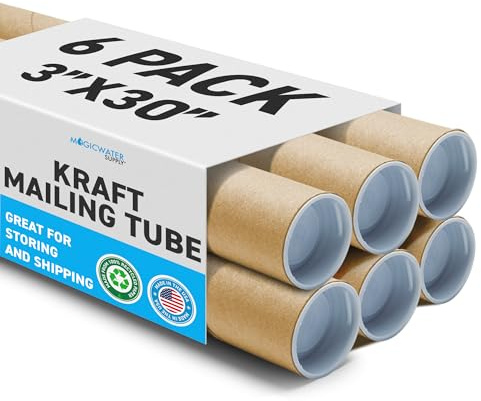 MagicWater Supply Mailing Tube - 3 in x 30 in - Kraft - 6 Pack - for Shipping and Storage of Posters, Arts, Crafts, and Documents