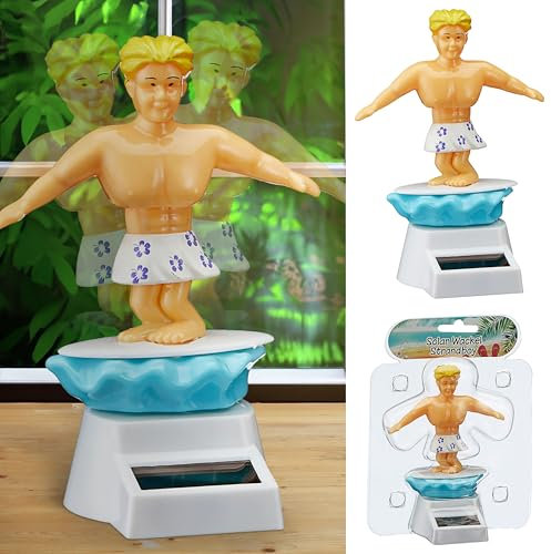 Cepewa Solar Wackelfigur Strandboy | 7x10cm Kunststoff solarbetrieben | Surferboy Badehose Surfbrett Wellenreiter