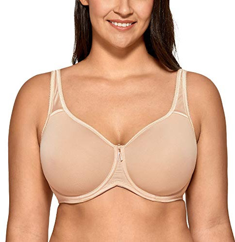 Delimira Women's Support Bra Padded Plus Size Underwired Full Cup T Shirt Seamless Bra Beige 38F