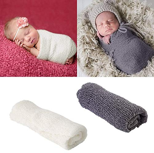 2 Unids/set Bebé Foto Atrezzo Larga Ondulación Wraps DIY Manta Recién Nacido Wraps Fotografía Estera para bebés y niñas (Color : Milk White Wrap+Dark Grey Wrap)