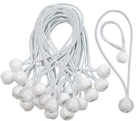 CoverUp! 25 elastici per telone - gomma di tensionamento sicura per un fissaggio ottimale - pratiche imbracature ad espansione per ogni utilizzo - elastici con sfera - bungee ball (bianco)