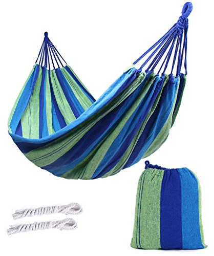 ValueHall extérieur Doux en Coton Tissu hamac brésilien Double Largeur 2 Personne Voyage Camping hamac (Classique Bleu)