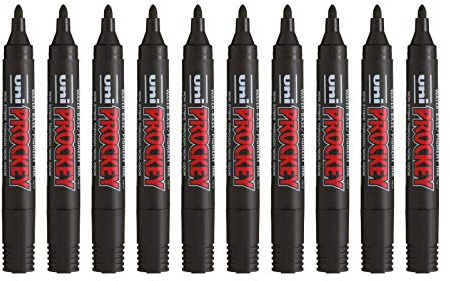 Uni Ball - Uni Mitsubishi Pencil - Marqueur Permanent Inodore Uni Prockey PM122 - Multisupport, Multifonction - Base Eau, Sans Odeur - Pointe Conique Moyenne 1,2-1,8 mm - Noir - Lot de 10
