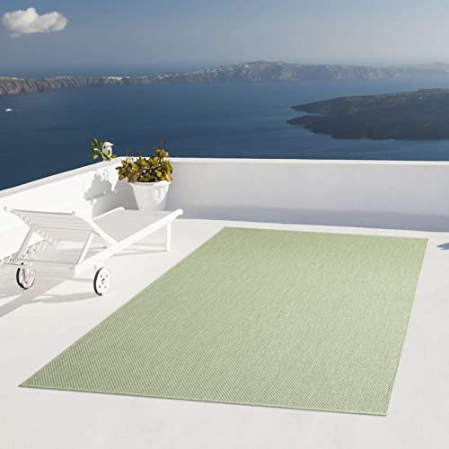 Taracarpet Outdoor Teppich Wetterfest Wohnzimmer Balkon Küchenteppich Flachgewebe Sisaloptik Einfarbig Uni grün 140x200 cm