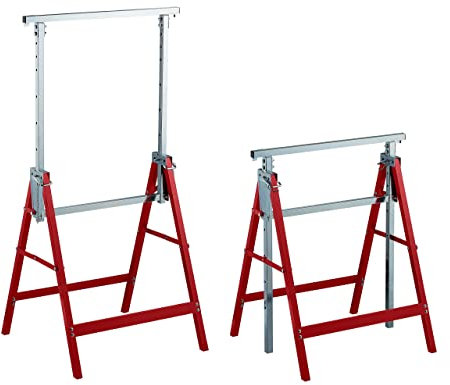 Relaxdays Caballete Plegable, Set de 2, Altura Ajustable 7 Niveles, Carga hasta 200 kg, Taller, Acero, Rojo y Plateado, 91,5 x 106 x 50 cm