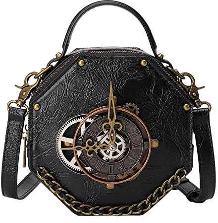 LOVIVER Steampunk Gothic Umhängetasche Geldbörse Umhängetasche PU Leder Satchel Retro Handtasche für Frauen, Mädchen, Dame