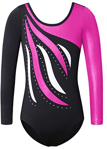 XFGIRLS Long Sleeve Sparkling Gymnastics Leotard for Girls, 3-16 Years