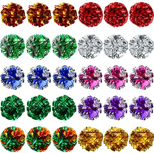 Silkfly 30 Pcs Polyester Film Crinkle Balls Cat Toys 2.36 Interactive Crinkle Ball, Colorful Balls Chew Toy for Cat Chase Ball Toys Attract Cats for Indoor Cats and Kittens to Keep Fit and Active