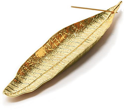 Soporte para Varillas de Incienso Inciensario, 28 cm, Aleación de Zinc, Atrapasueños, Hojas de Metal, para Incienso en Casa, Oficina, Yoga, Meditación (Dorado)
