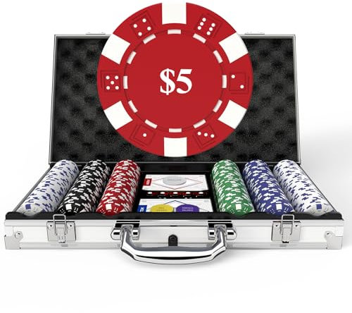 HEITOK Pokerkoffer Pokerset Profi mit Wert, 300 Glücksspielchips, nummerierte Chips mit 11,5 Gramm für Blackjack und Texas Holdem-Spiele mit Aluminium-Pokerkoffer
