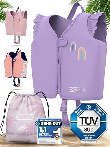 KIDVERSE Schwimmweste Kinder 3-6 Jahre - TÜV geprüfte Schwimmhilfe mit Bauchumfang bis 66cm - Schwimmhilfe Kinder 3-6 Jahre - Kinderschwimmweste zum Schwimmen Lernen - Komfort Schwimmweste Kind