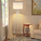 ZMH Stehlampe Wohnzimmer Stehleuchte Modern - Standlampe Schlafzimmer E27 Fassung Standleuchte Landhausstil Weiß Dreibein Design Stoff Schirm 124cm für Zimmer Büro Sofa Hotel