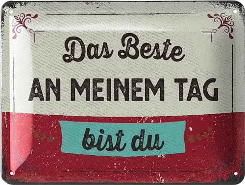 LANOLU Retro Blechschild das Beste an meinem Tag bist Du, vintage Metallschilder mit Sprüchen, Shabby Chic Deko Küche und Garten, lustige Schilder aus Metall 15x20cm