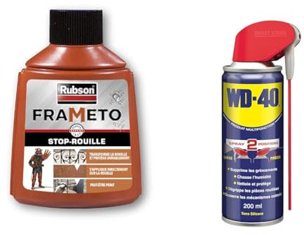 Rubson Frameto Stop-Rouille, Traitement antirouille pour intérieur et extérieur & WD-40 Produit Multifonction Spray Double Position Sans Silicone Non Conducteur