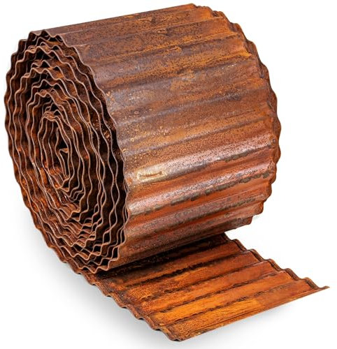 UNIGARDIA Bordure de Jardin en Acier Corten 6 m - Bordure de Pelouse en Métal, Hauteur 15 cm - Montage Facile - Bordure de Gazon Ondulée en Rouille, 1 Paire de Gants Incluse
