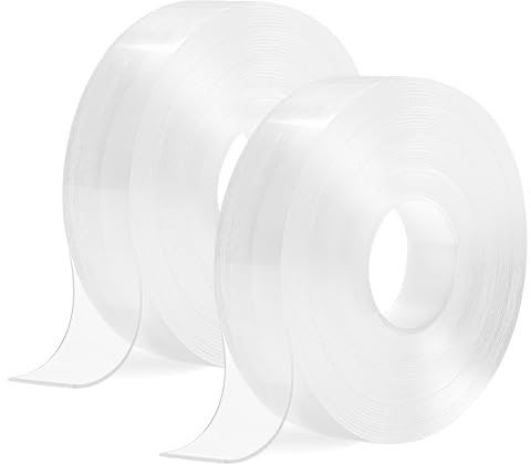 CNMTCCO 10 m de Cinta Adhesiva de Doble Cara Extrafuerte, Transparente, 2 Rollos de Cinta Adhesiva de Doble Cara, Extraíble, Sin Dejar Rastro, Adhesivo de Montaje, Fina para Alfombras, Fotos