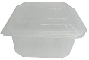 Générique 200 Barquettes Alimentaires Micro-ondables Transparentes 1500 cc en Plastique Polypropylène (PP) avec Couvercle à Charnière - Hermétiques et Résistantes