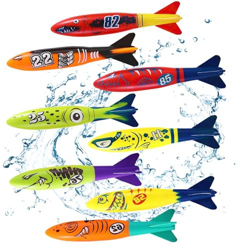 YUEXNKO Jouets de Plongée, 8pcs Jouets de Torpille de Plongée, Jouets de Natation Piscine, Torpille Piscine, Jeux pour Piscine Enfant, Anneaux de Plongée, Jouets de Plongée Piscine (Couleur B)