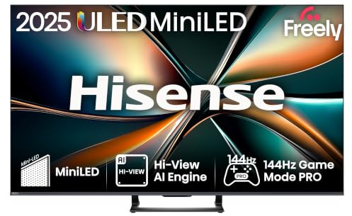 Hisense 75 75U7QTUK MiniLED QLED 144Hz Smart AI TV - Hi-View AI Engine, 144Hz Game Mode PRO, 21 Channel, Dolby Atmos, Quantum Dot Colour, Anti-Reflection with Freely, Disney +, YouTube, Netflix