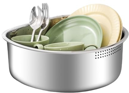 FAB4HOME Washing Up Bowl Stainless Steel Kitchen Sink Bowl Washing Basin Plastic Free Kitchen Sink Dish Washing Tub, 8 Litre