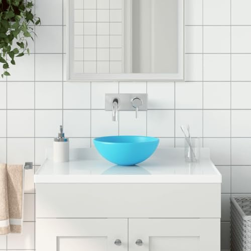 Lavabo Rond en Céramique with Design Contemporain, Vasque à Poser, Lavabo Salle de Bain, Lave Main, Meuble Vasque Salle de Bain, Vert Clair, 280 x 100 mm