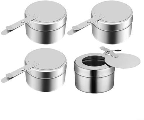 HEIBTENY 4 Fuel Paste Containers with Lids and Anti-Scald Handles Stainless Steel for Camping, Hiking, Buffet, Outdoor Cooking and Catering, Lightweight Portable Design