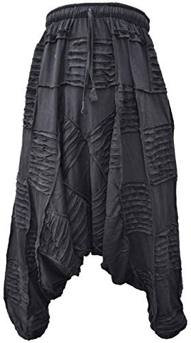 Gheri pantalones ninja estilo harem para hombre de algodón ligero con entrepierna caída tipo Aladino con parche negro, B, L/XL