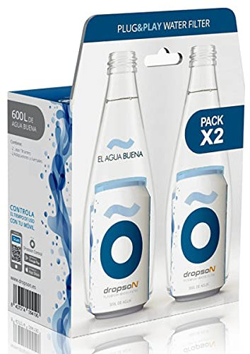 dropson Pack X2 Lata filtrante - Filtro de Agua para Grifo, Membrana de microfiltración 100% Natural, 600 litros de Agua filtrada, monitorizable con Smartphone, Llena una Jarra de 1L en 1 min.