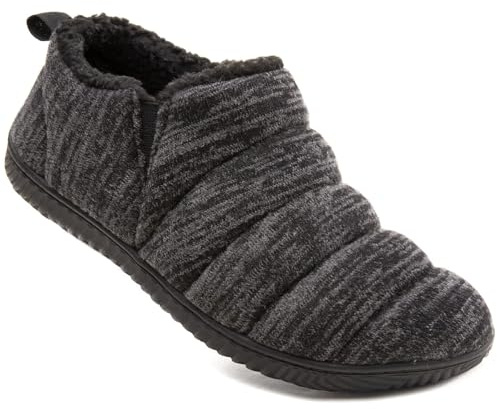 Zizor Men's Comfy Caterpillar Slippers Indoor Outdoor House Shoes, Warm Soft Knit Upper Fuzzy Fleece Lined Memory Foam Sole with Hard Bottom, Black, 12 US