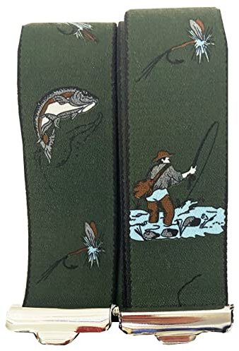 EDERER Fischer Bretelles pêcheur Autriche – Vienna-Vienne au design poisson 35 mm de large en forme de H avec 4 clips extra forts Vert lac P-18 ST-011, Vert avec poisson, Länge 110 cm Breite 35 mm
