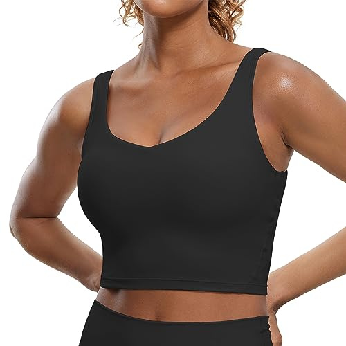 CRZ YOGA Butterluxe Dam V-ringad Longline Sports Bh - Vadderat Träningskropp Med Inbyggd Bh Svart S