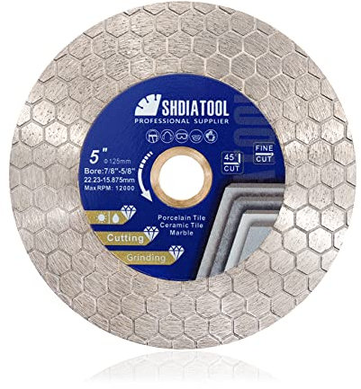 SHDIATOOL Lame de scie diamantée pour carrelage Disque de coupe 125mm Découpage et ponçage de carreaux de porcelaine Granit Marbre Céramique Maçonnerie