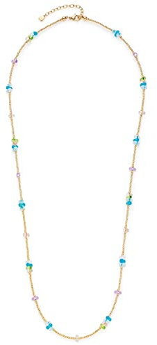 Leonardo Jewels Halskette Emina, Kette aus Edelstahl mit Miyuki Berry Perlen, gold, türkis, lila, 70-75 cm, filigraner Damen Schmuck 1 Stück 022436