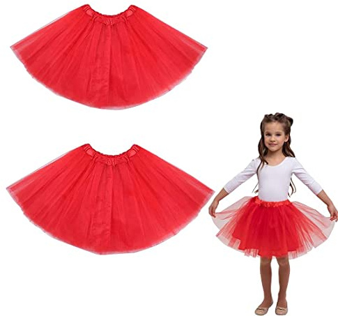 RY-EARL Lot de 2 Enfants Filles Robe de Danse 80's Totem Robe Jupe de Ballet Petticoat Puffy Tutu pour S'habiller Fête Les Danse(Rouge,Trois Couches)
