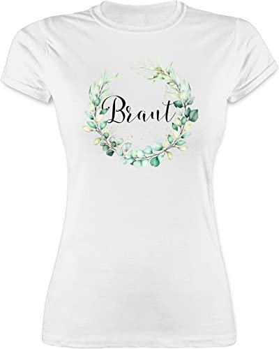 Shirt Damen - JGA Junggesellenabschied Frauen - Braut - Blumenkranz Eukalyptus - M - Weiß - t-Shirts junggesellinnenabschied Bachelorette Party Tshirt t-Shirt jungesellinnenabschied