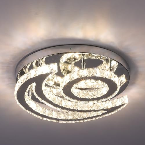 CXGLEAMING 15.7 Moderner Kronleuchter LED Kristall Deckenleuchte Lichtfarbe veränderbar Deckenlampe Mond Runde Unterputz Pendelleuchte für Wohnzimmerlampe Schlafzimmer Küche(Mehrfarbig)