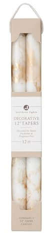 Premium Decorative Tapers - 12 2PK - Pure White w/Gold - 73307
