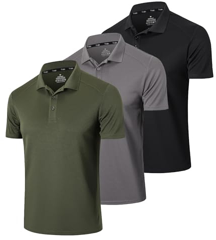 Gaiatiger 3-pack herrpolotröjor kortärmad torr passform lätt golf ledig krage toppar andningsbara fukttransporterande arbetsskjortor