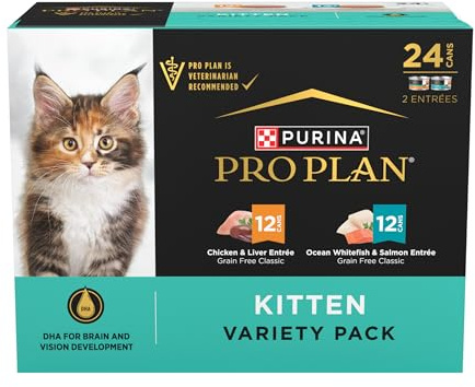 Purina Pro Plan Grain Free Chicken and Liver and Ocean Whitefish and Salmon 24 ct Kitten Wet Food Variety Pack - (24) 3 oz. Cans