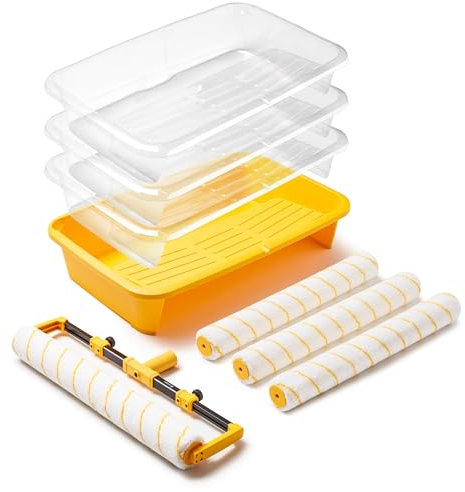 Voomey Kit de rouleau de peinture de 45,7 cm, rouleau de peinture de 45,7 cm, plateau de 18 rouleaux de peinture avec doublure, rouleau de peinture en microfibre, kit de peinture pour la maison