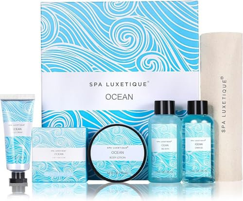 SPA LUXETIQUE-Set da Bagno per Donne, Profumo Oceano, 6 pezzi Set da Viaggio Regalo di, Gel Doccia, Lozione per il Corpo, Bagnoschiuma, Crema per le Mani, San Valentino per Lei
