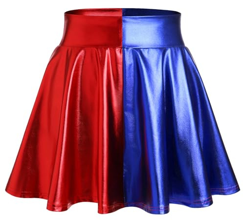 AGYMNX Femmes Métallisée Shiny Plissée Jupe Plissée Taille Elastique Courte A-Ligne Mini Jupe Costume Festival de Musique Y2K Party Rose et Bleu M